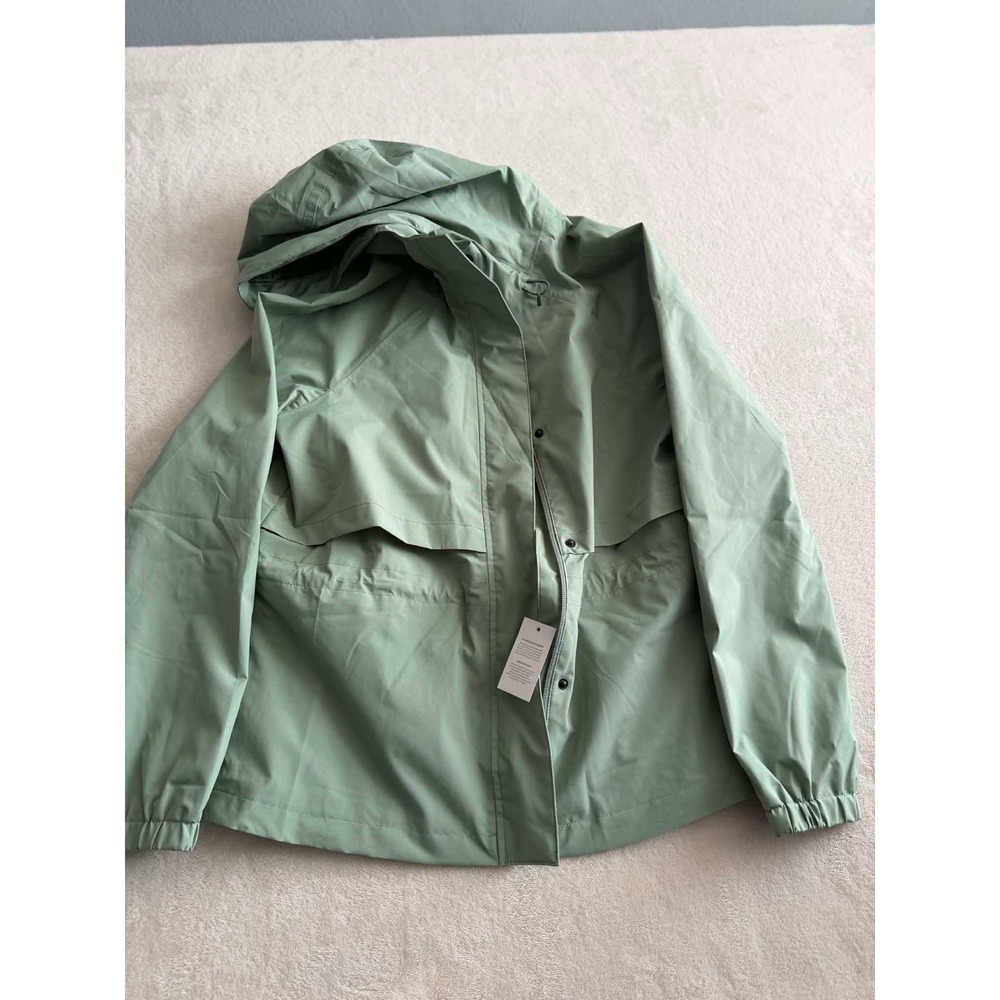 New Lands End Womens S 6-8 Green Rain Jacket Packable Hooded Lightweight Storm